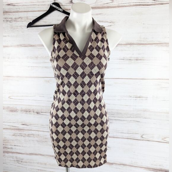 Madden NYC Argyle Print Brown Sleeveless Knit Dress Sz Medium New with Tags - Picture 1 of 7